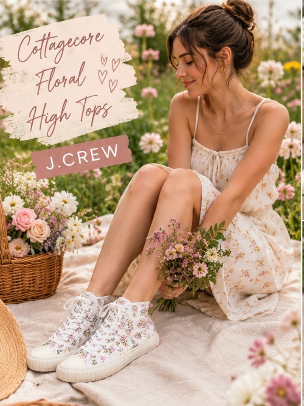 J.Crew Floral High Top Sneakers Size 6H Cottagecore Canvas Shoes